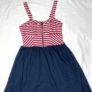 Xhilaration Red White Blue Striped Y2K Navy Sailor Nautical Patriotic Dress M